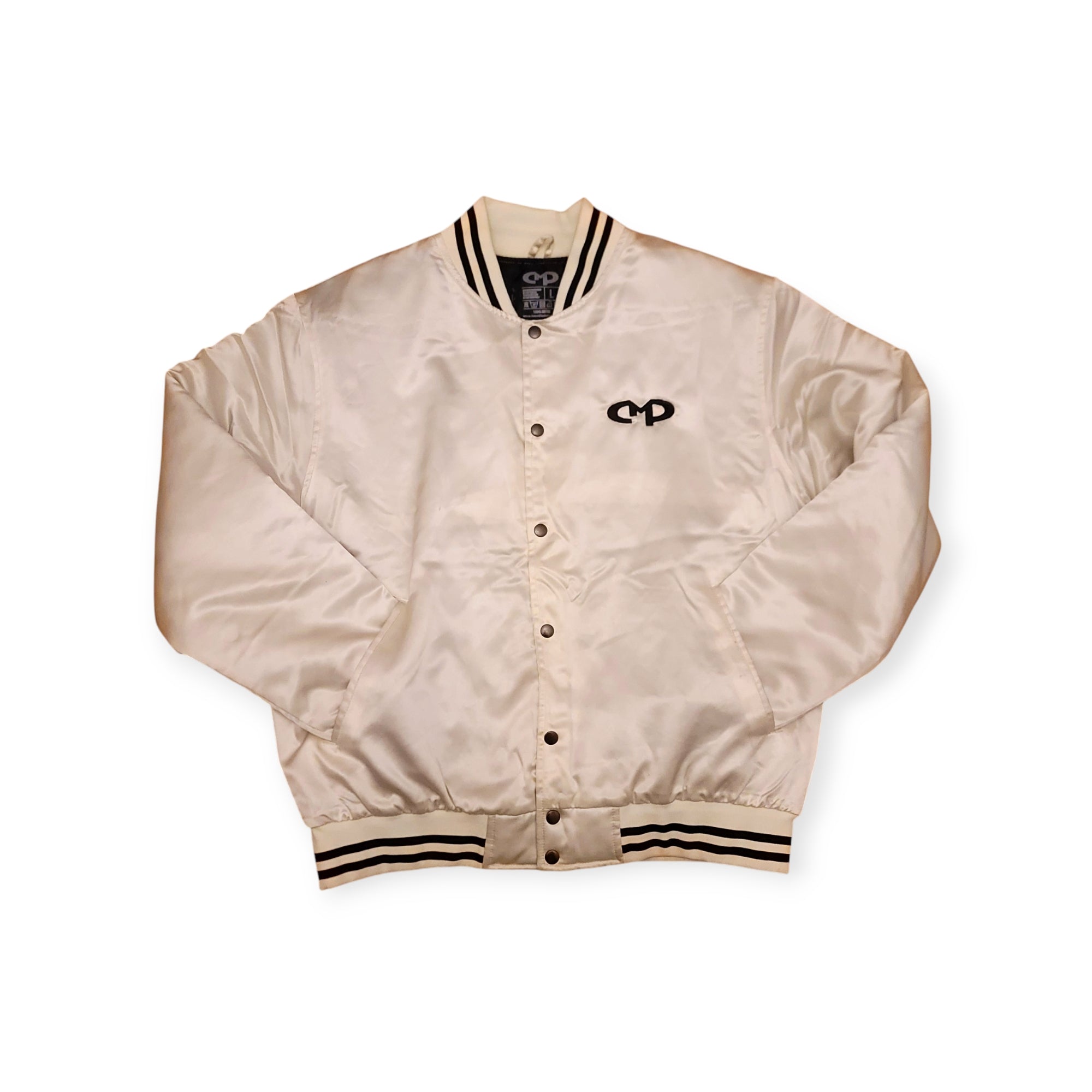 CMP ONE RELIGION WHITE AND BLACK BASEBALL JACKET