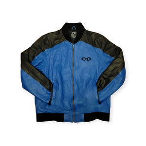 CMP ROYAL BLUE AND BLACK GOD EYE CROSS LEATHER JACKET